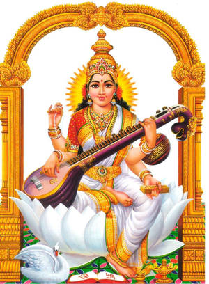 Golden Arc Over Saraswati Devi Wallpaper