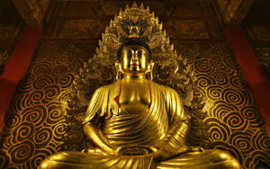 Golden Buddha Desktop With Abstract Walls Wallpaper