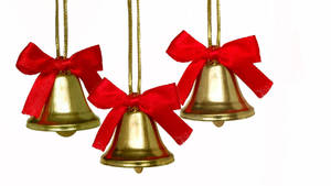 Golden Christmas Bells With Red Ribbons Wallpaper