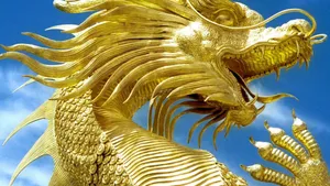 Golden Dragon Head Sculpture Wallpaper