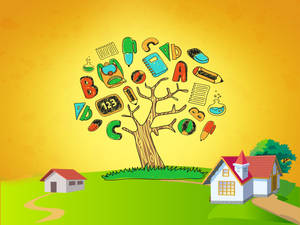 Golden Educational Tree Wallpaper