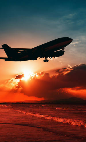 Golden Hour On The Beach Airplane Iphone Wallpaper