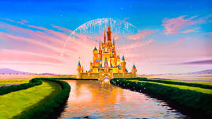 Golden Magical Disneyland Castle Wallpaper