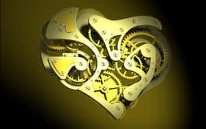 Golden Mechanical Heart Gears Wallpaper