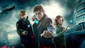 Golden Trio Fighting Wands Wallpaper