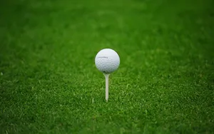 Golf Ball On White Tee On Golf Course Wallpaper