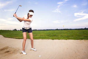 Golfer On Sand Golfing Desktop Wallpaper
