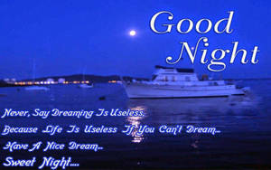 Good Night Wishes With Boatand Moon Wallpaper