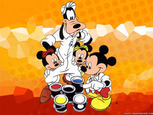 Goofy With Mickey And His Nieces Wallpaper