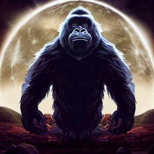 Gorilla With Moon Art Wallpaper