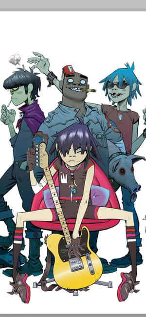 Gorillaz Iphone Band Members Noodle At The Center Wallpaper
