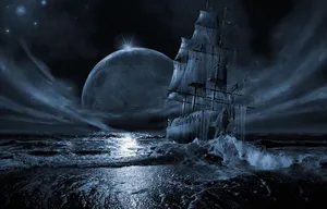 Gothic Computer Ship Sailing On Ocean Wallpaper