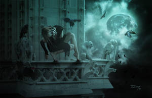 Gothic Vampire Girl Roof Wallpaper