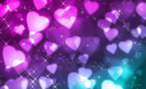 Gradient Glitter Pink Hearts And Blue Wallpaper