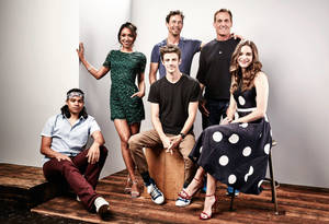Grant Gustin With The Flash 2015 Cast Wallpaper