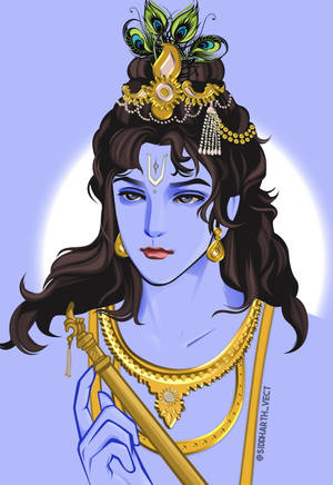 Graphic Sketch Of Lord Krishna Ji Wallpaper