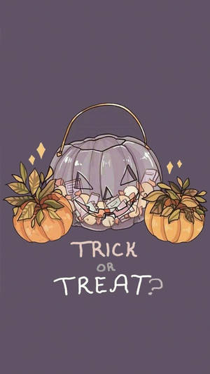 Gray Trick Or Treat Cute Halloween Iphone Wallpaper