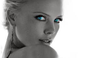 Grayscale Charlize Theron Blue Eyes Wallpaper