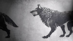 Grayscale House Stark Wolves Painting Wallpaper