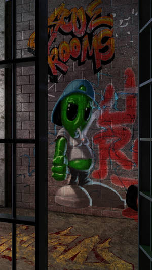 Green Alien Wall Graffiti Iphone Wallpaper