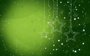 Green Christmas Hanging White Stars Wallpaper