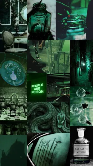 Green Collage Graffiti Potions Wallpaper