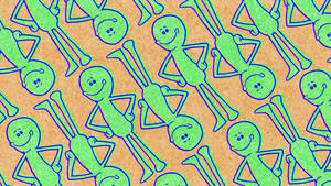 Green-colored Mr Meeseeks Pattern Wallpaper