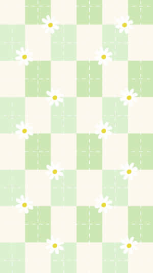 Green Daisy Checkered Pattern Wallpaper