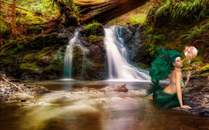 Green Haired Mermaid Mythical Creature Wallpaper