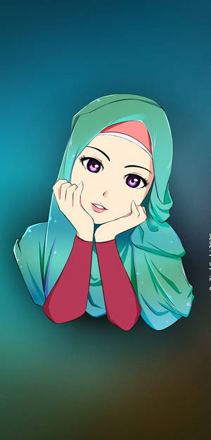Green Hijab Cartoon Wallpaper