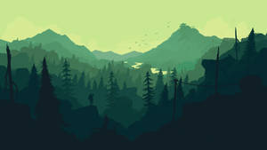 Green Sky, Mountains And Trees 4k Flat Wallpaper