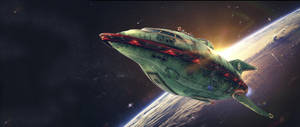 Green Spaceship In Outer Space Wallpaper