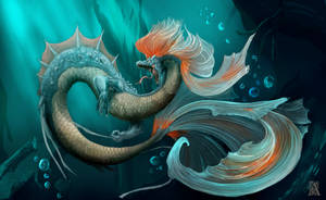 Green Water Snake Dragon Big Fins Wallpaper