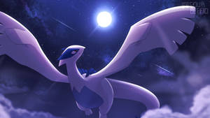 Grinning Lugia Stares At Full Moon Wallpaper