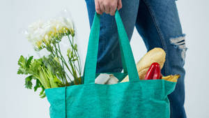 Grocery Bag With Fruits Wallpaper