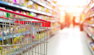 Grocery Shopping Cart In Supermarket Wallpaper