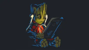 Groot Listening To Music Wallpaper