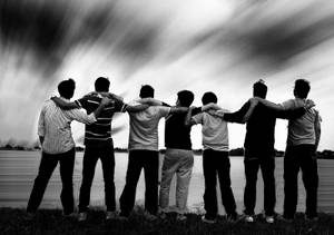 Group Boys Arms On Shoulders Black And White Wallpaper