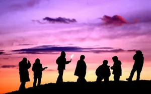 Group On Mountain Purple Aesthetic Sky Wallpaper