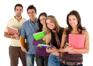Groupof Students Posing With Books.jpg Wallpaper