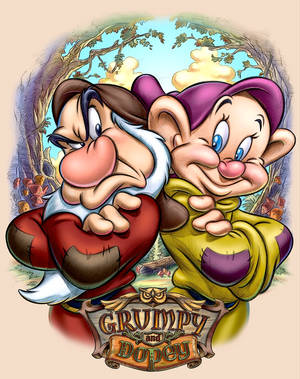 Grumpy Dwarf And Dopey Vibrant Poster Wallpaper