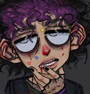 Grunge Cartoon Girl Curly Purple Hair Wallpaper