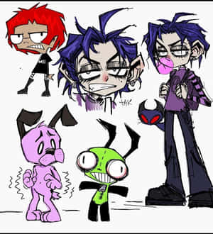 Grunge Cartoon Invader Zim Characters Wallpaper