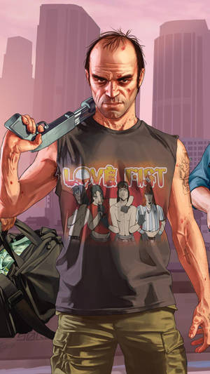 Gta 5 Iphone Badass Trevor With Gun Wallpaper