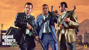 Gta Online With Men Holding Rifles Wallpaper