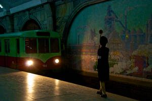 Guard On Duty At The Distinctive Pyongyang Metro Wallpaper