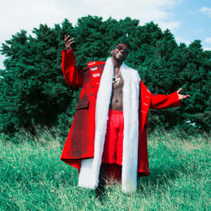 Gucci Mane Red Outfit Nature Backdrop Wallpaper