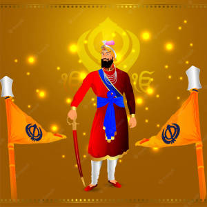 Guru Gobind Singh Ji With Sikh Logos Wallpaper