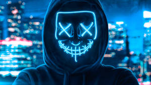 Guy In Neon Blue Light Purge Mask Wallpaper