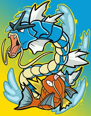Gyarados And Magikarp Fanart Wallpaper